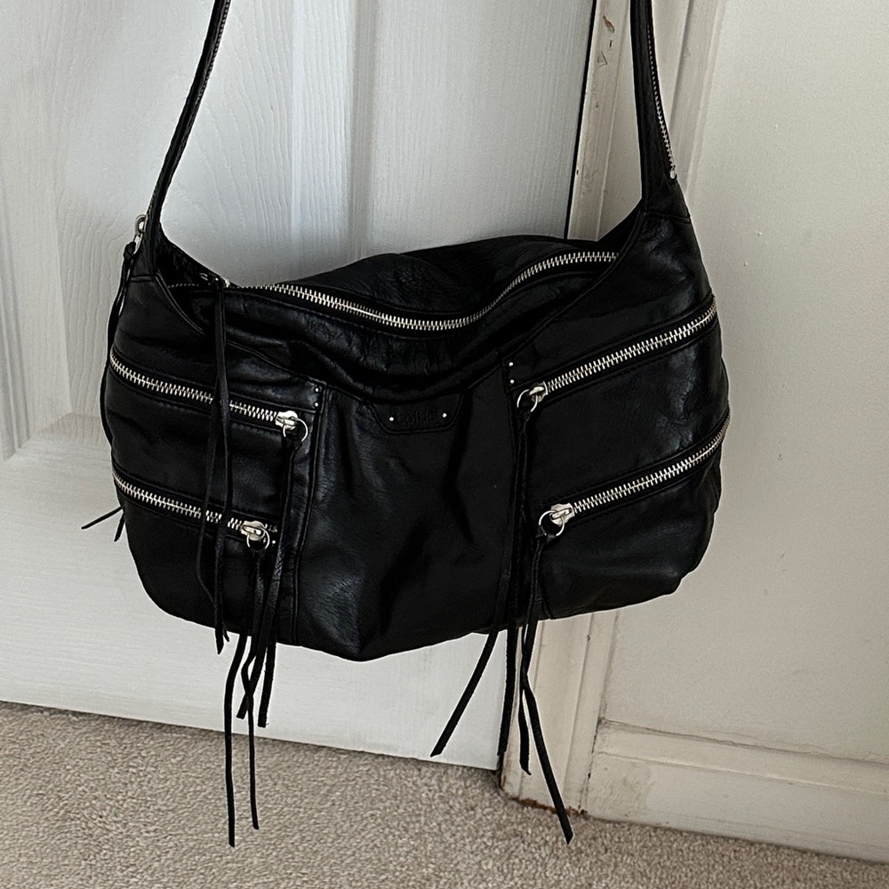 Botkier black leather motorcycle crossbody bag